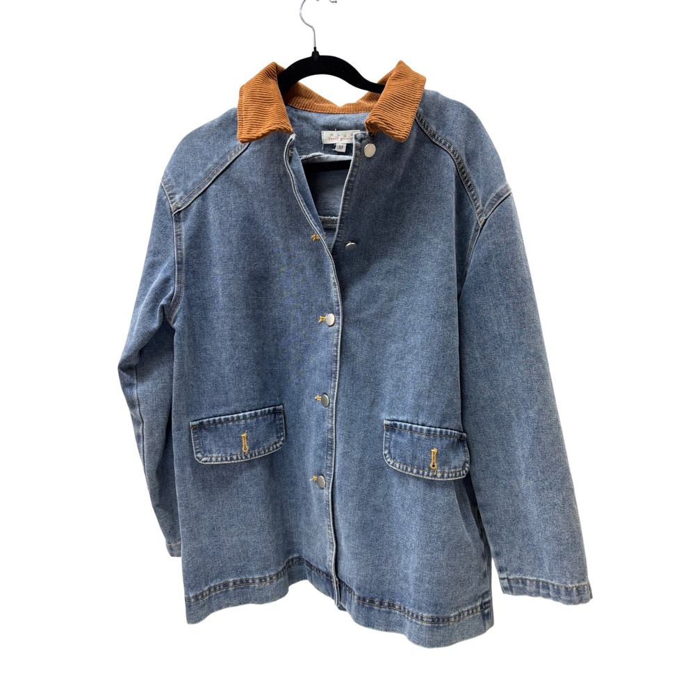 Sweet Generis Womens Denim Barn Jacket Corduroy Collar Blue JK10432 Medium